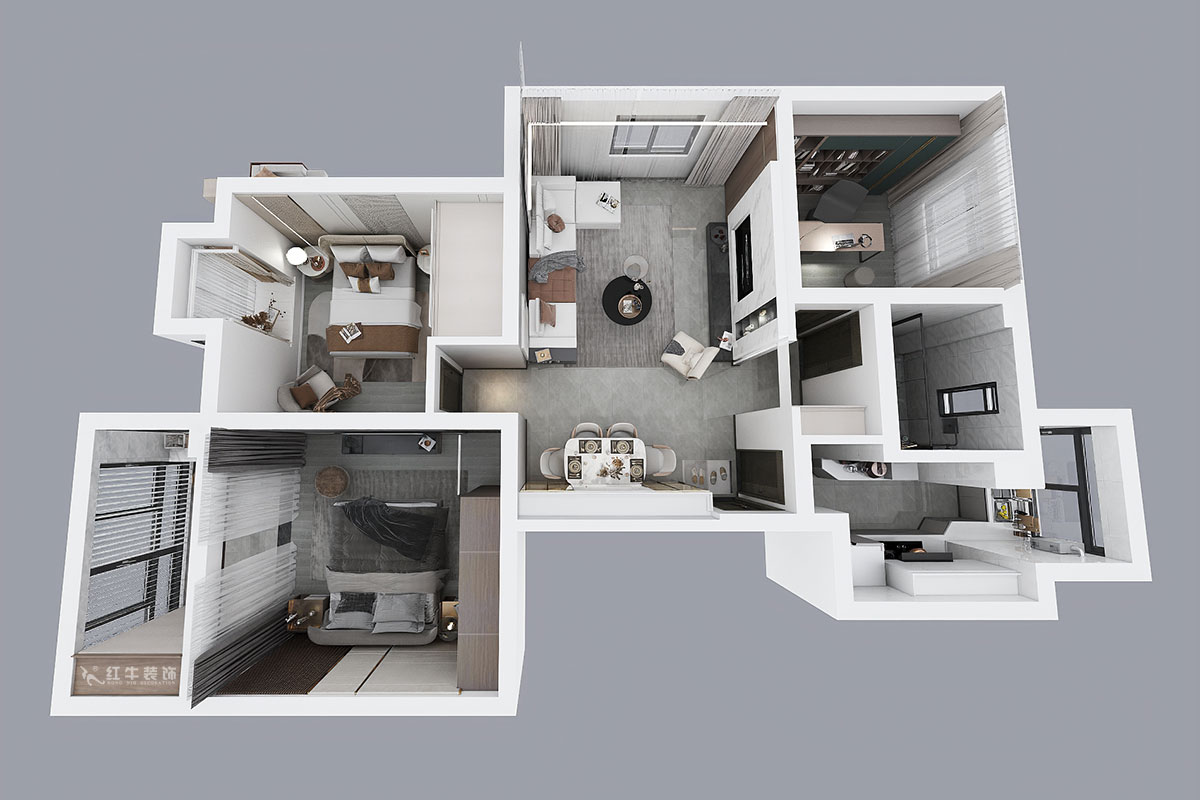 朱明琪｜亚都天元居9-1004-113㎡-现代简约风格｜3室1厅1卫｜老房翻新｜定制家￥161800｜全包15万｜00_05鸟瞰图